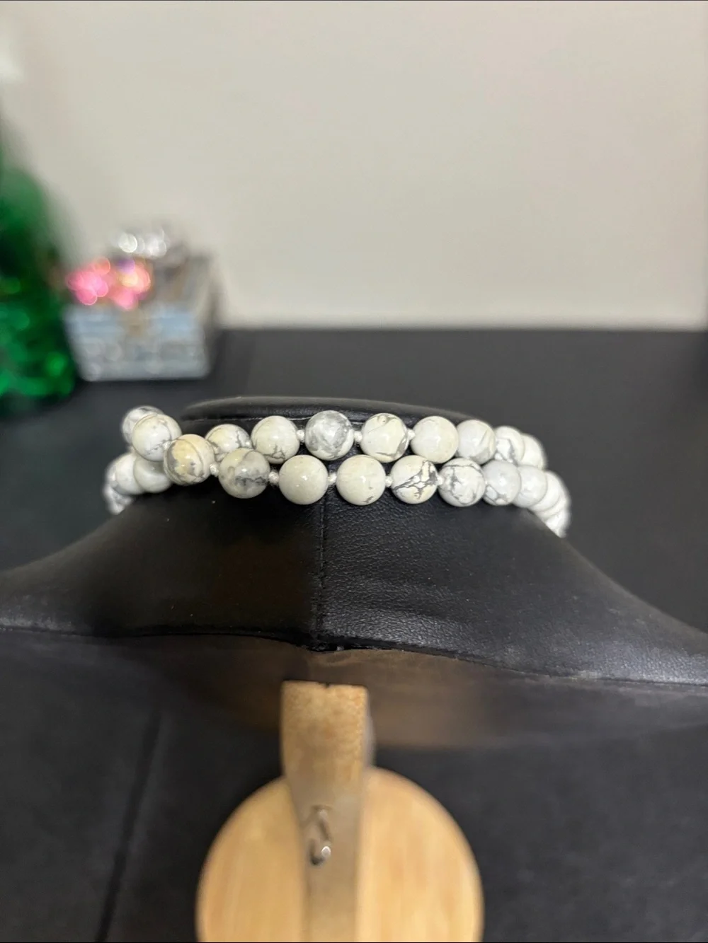 Howlite Stone Hematite Beaded Necklace White and Gray Boho Southwestern